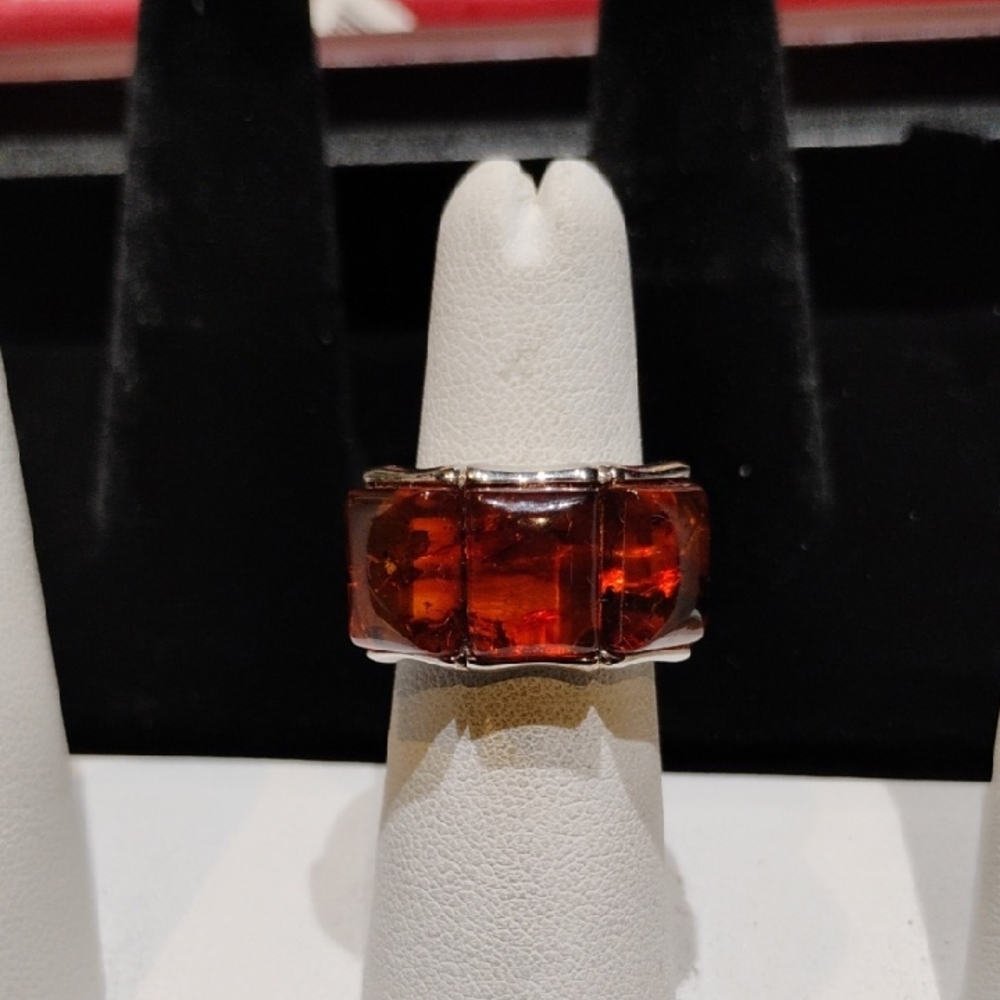 SH sterling silver amber ring NWT